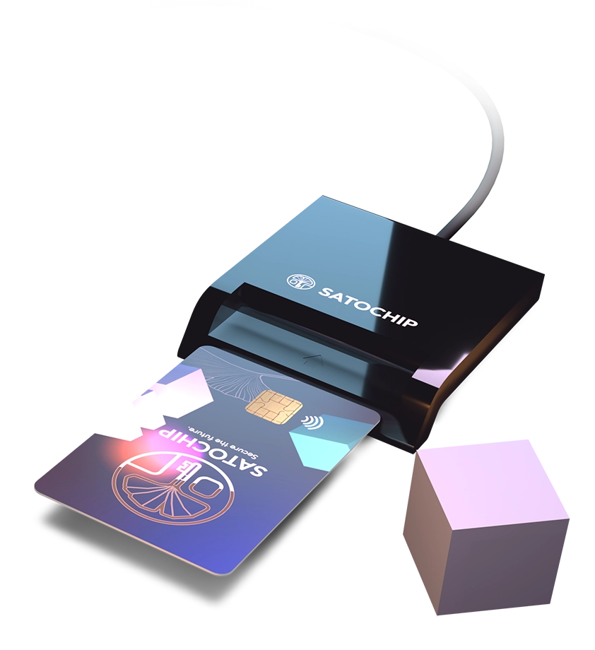 Illustration of the smart card reader and a Satochip hardware wallet.