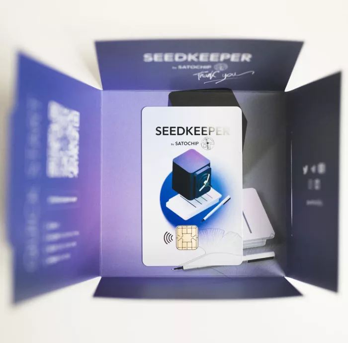 The Seedkeeper card in its packaging