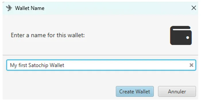 Sparrow Wallet and Satochip - Name your wallet