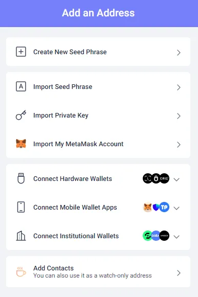 Satochip - Rabby Wallet - Select Wallet Connect