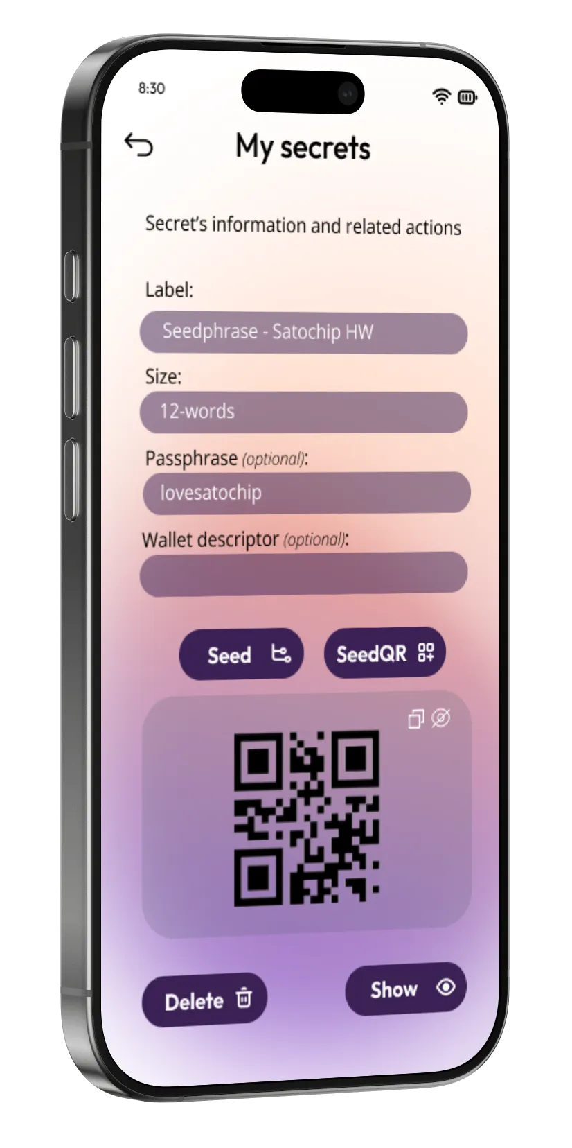 Seedkeeper mobile app: BIP39 seedphrases generation.